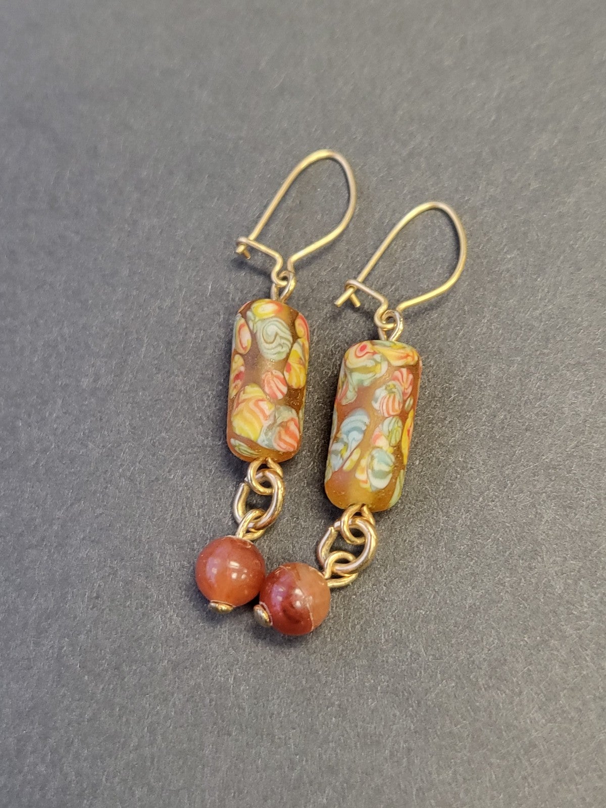 Vintage millefiori Italian glass drop earrings