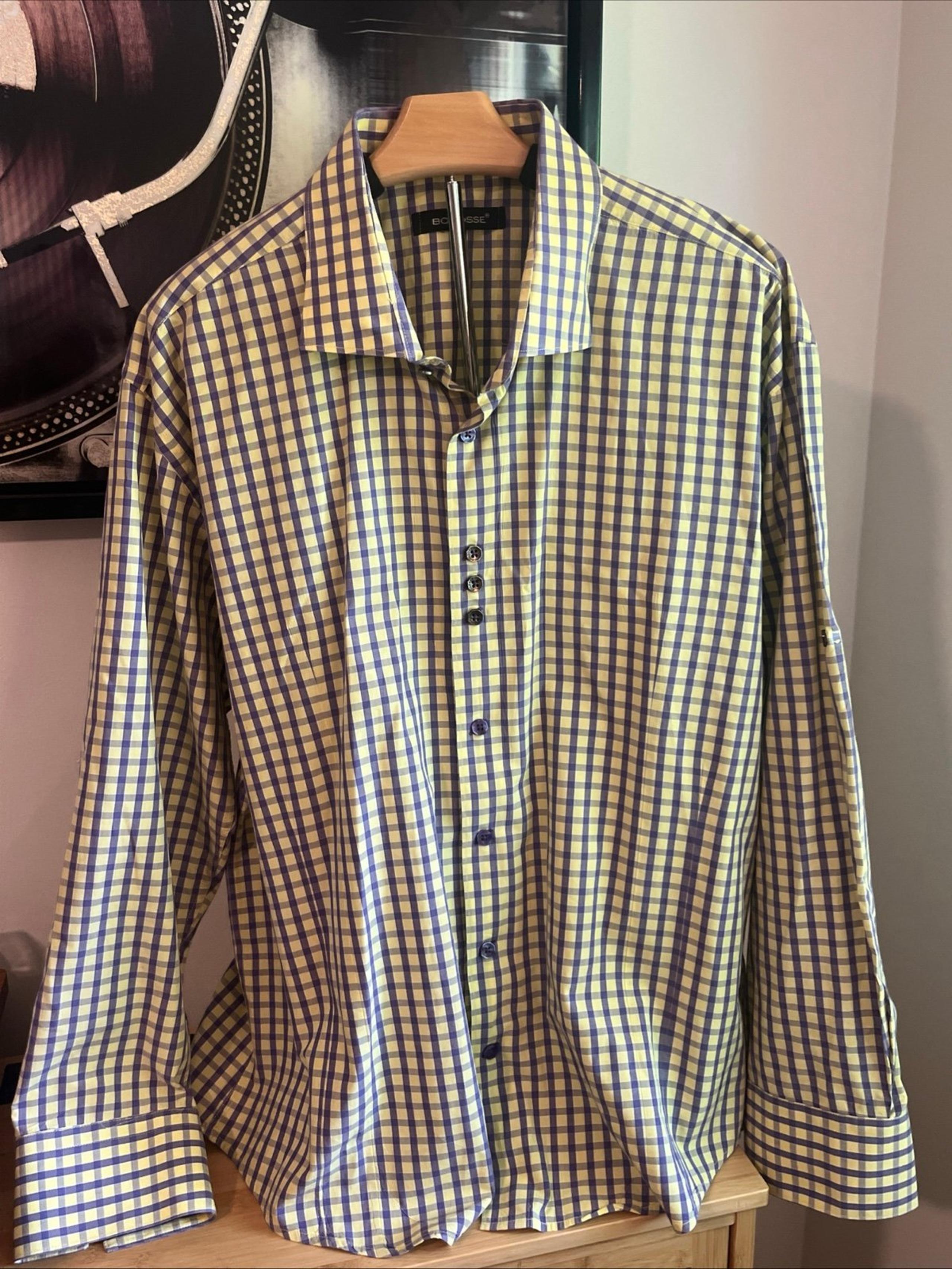 Bogosse Men’s Yellow And Purple Plaid Button Down Long Sleeve Shirt - Size 3XL
