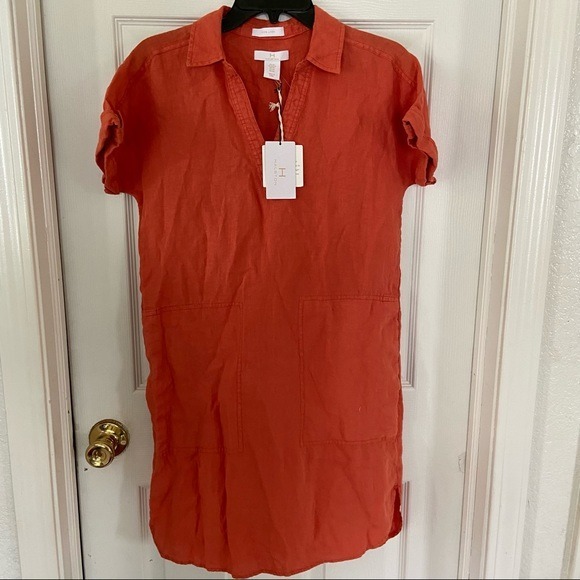 NWT H BY HALSTON 100% linen vintage look machine washable orange dress size XS