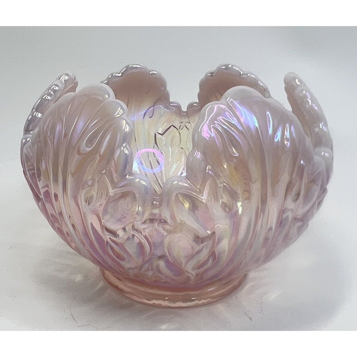 Fenton Empress Lotus Pink Glass Rose Bowl Vase Votive Tea Light Holder 4 1/2