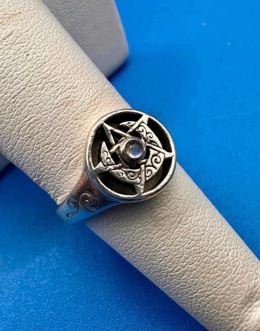 Vintage Sterling Moonstone Crescent Pentacle Paul Borda Dryad Design Ring