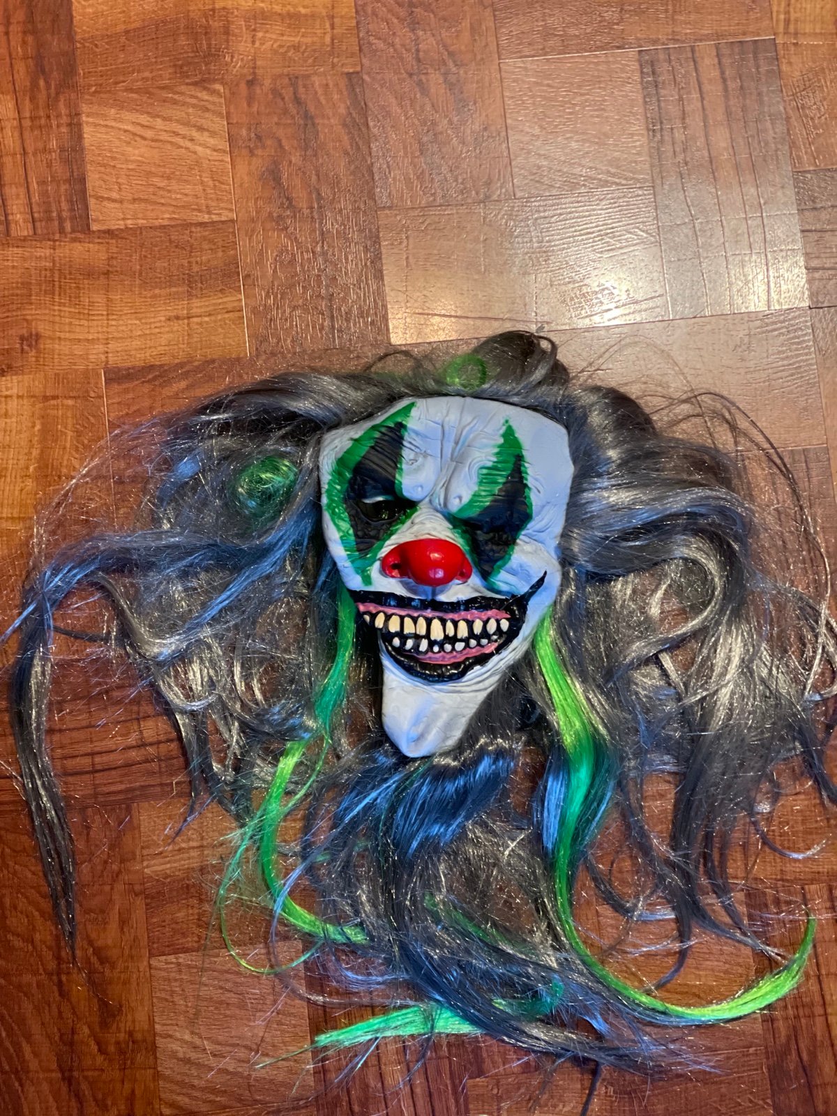 Scary Halloween Evil Demon Mask Green Hair