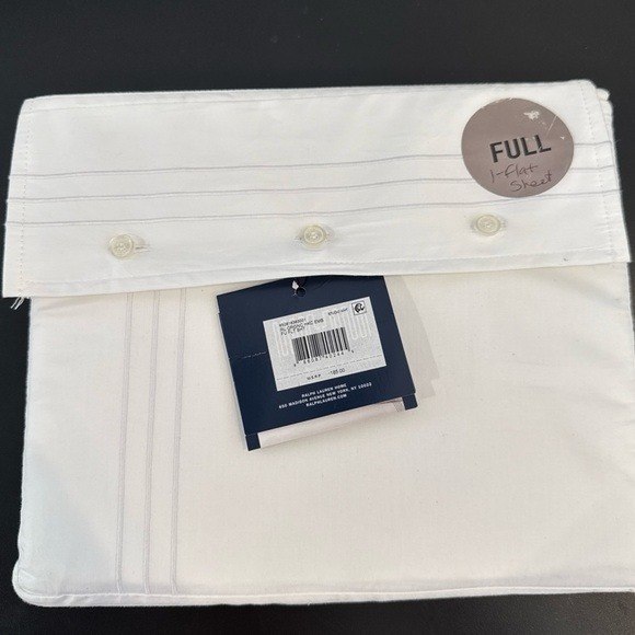 Ralph Lauren RL Organic Sateen Handkerchief Embroidery Flat Sheet Platinum Full