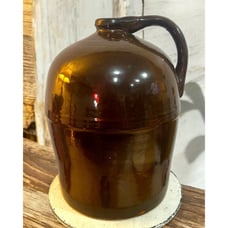 Antique Peoria Pottery Stoneware Brown Glazed Crock Handle Jug Stamped Primitive