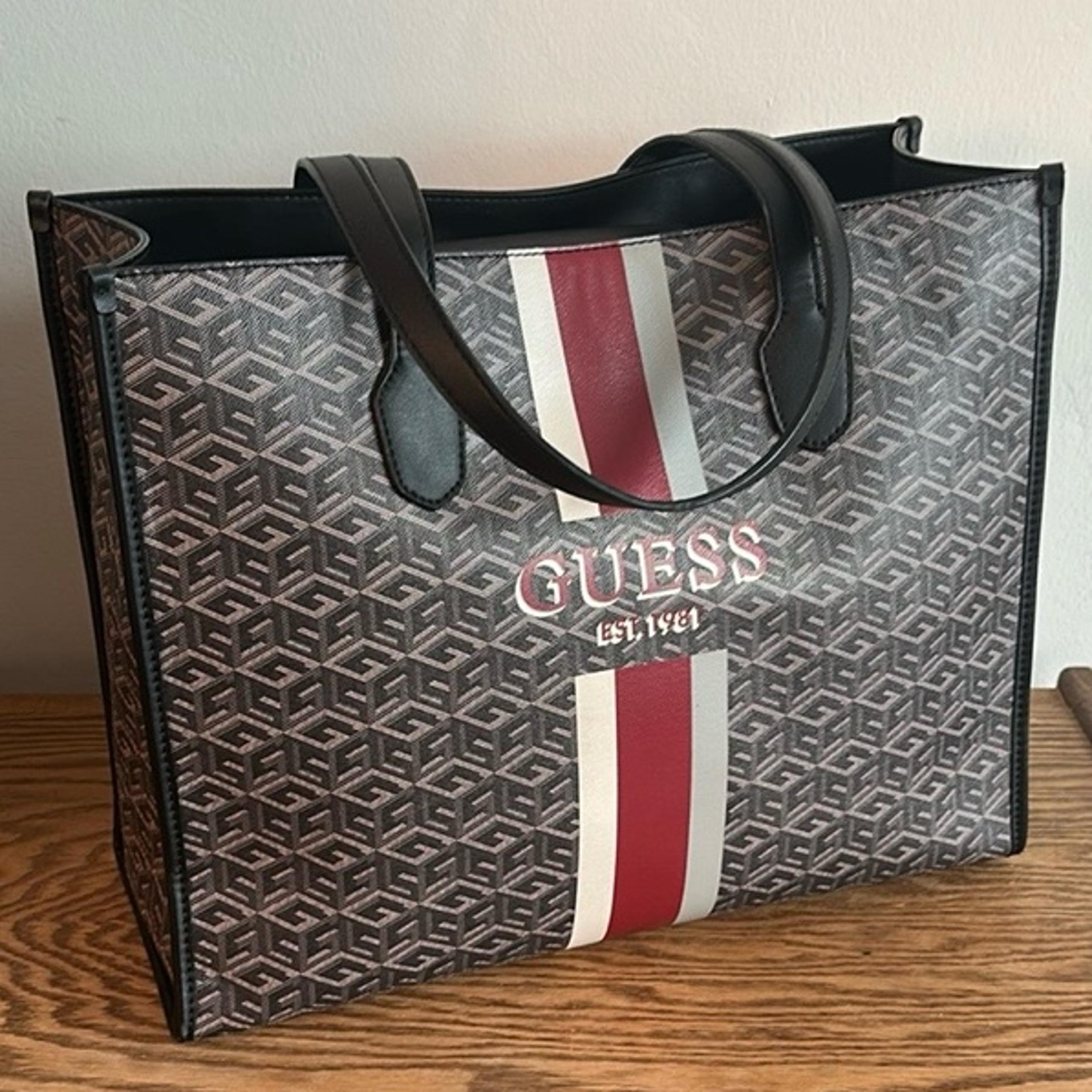 Guess Logo Large Tote Black Red Carryall