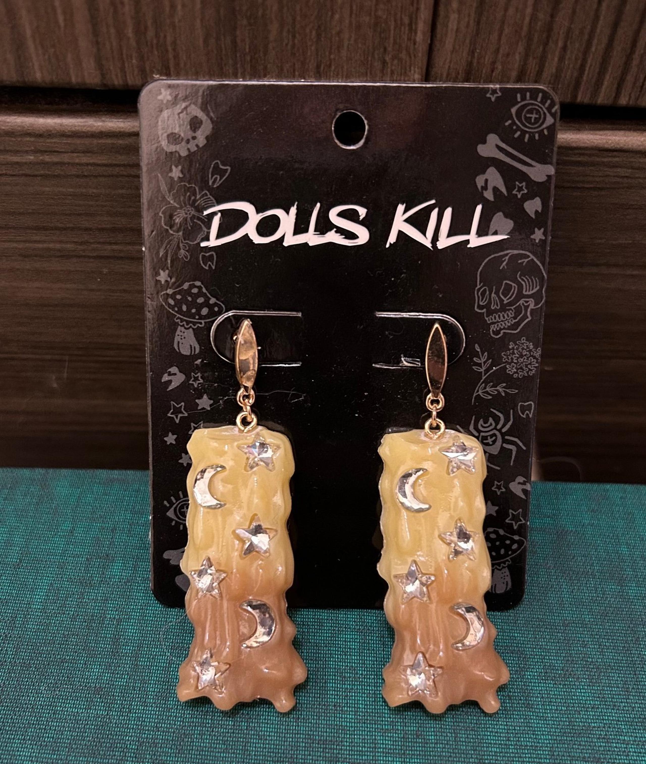 New Dolls Kill Stars and Moons Candle Gold Tone Post Earrings