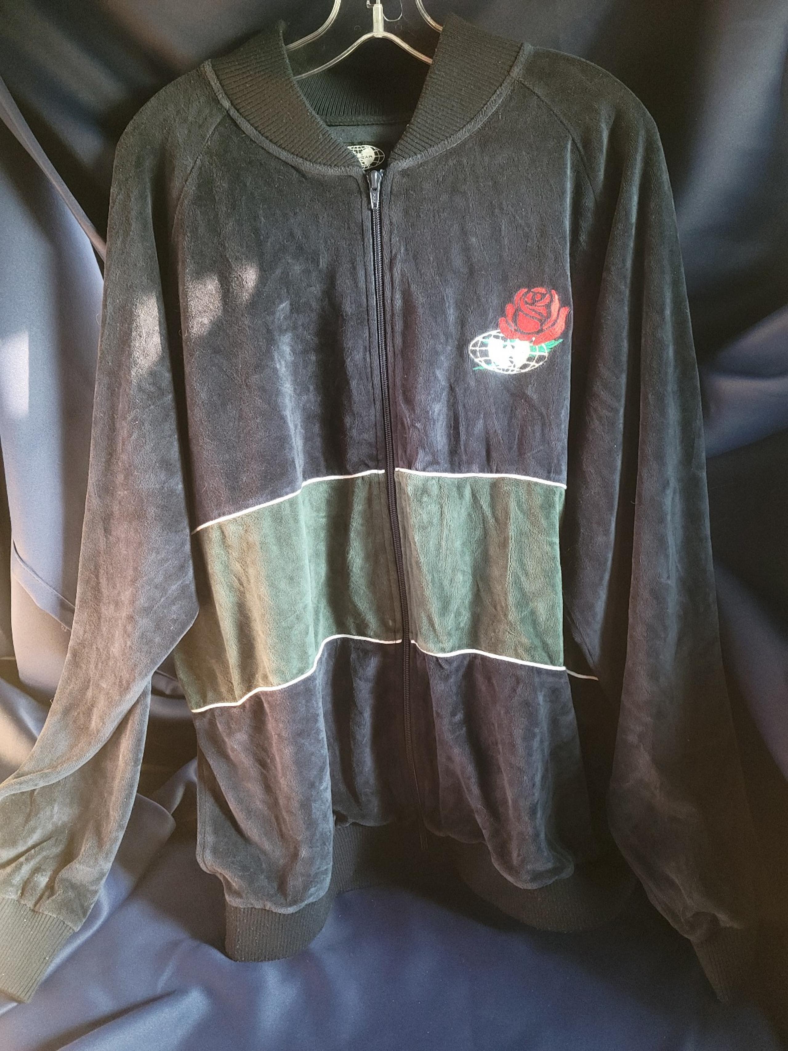 VINTAGE Wu Wear Rose Logo Velour Full-Zip Track Jacket Men Navy XL Wu Tang Clan