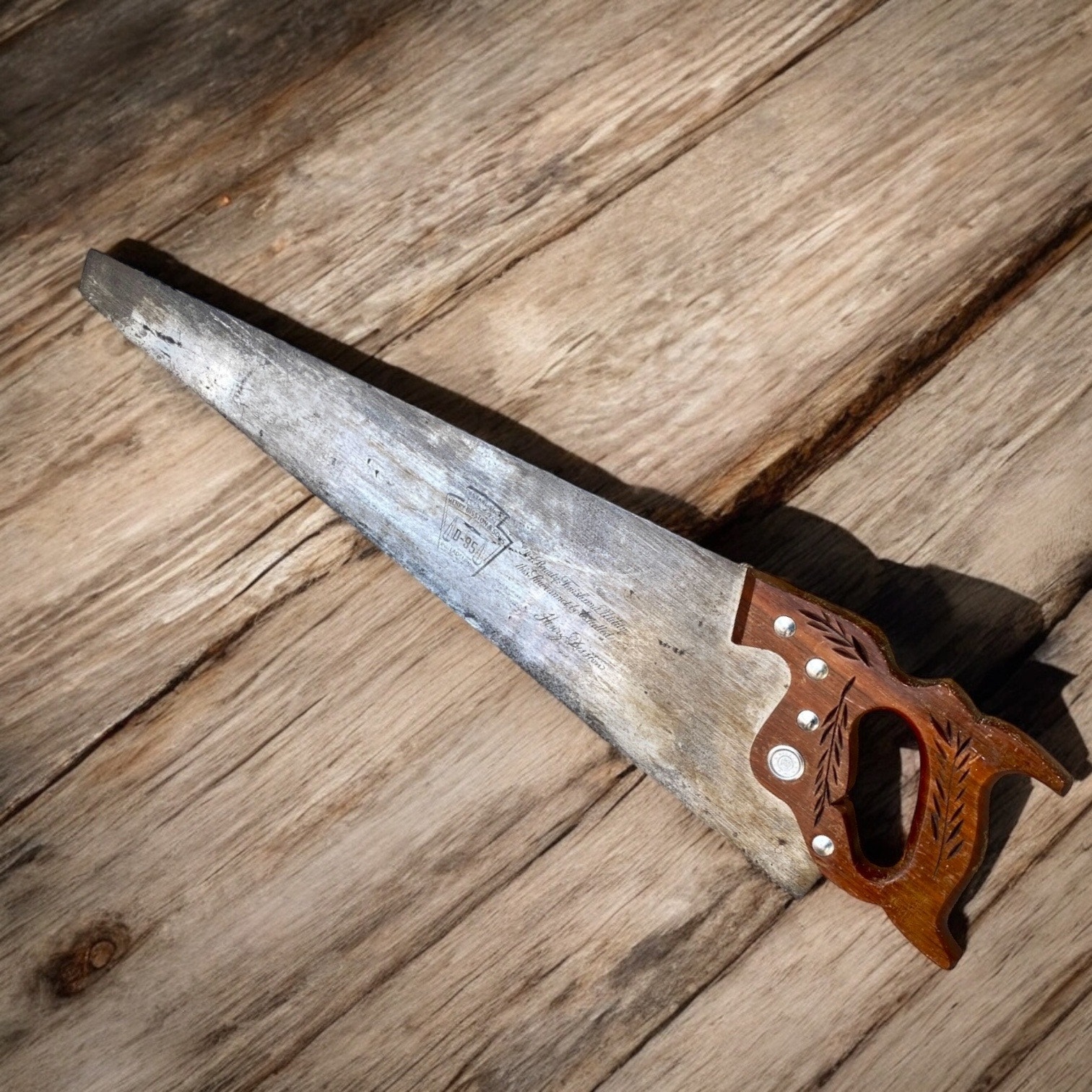 Henry Disston and Sons D-95 Hand Saw 26 Straight Back 8 Point Crosscut 1950s