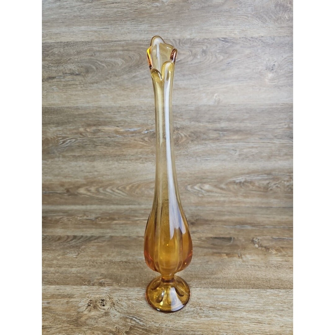 Viking Glass 6 Petal Swung Vase Amber 16” Tall