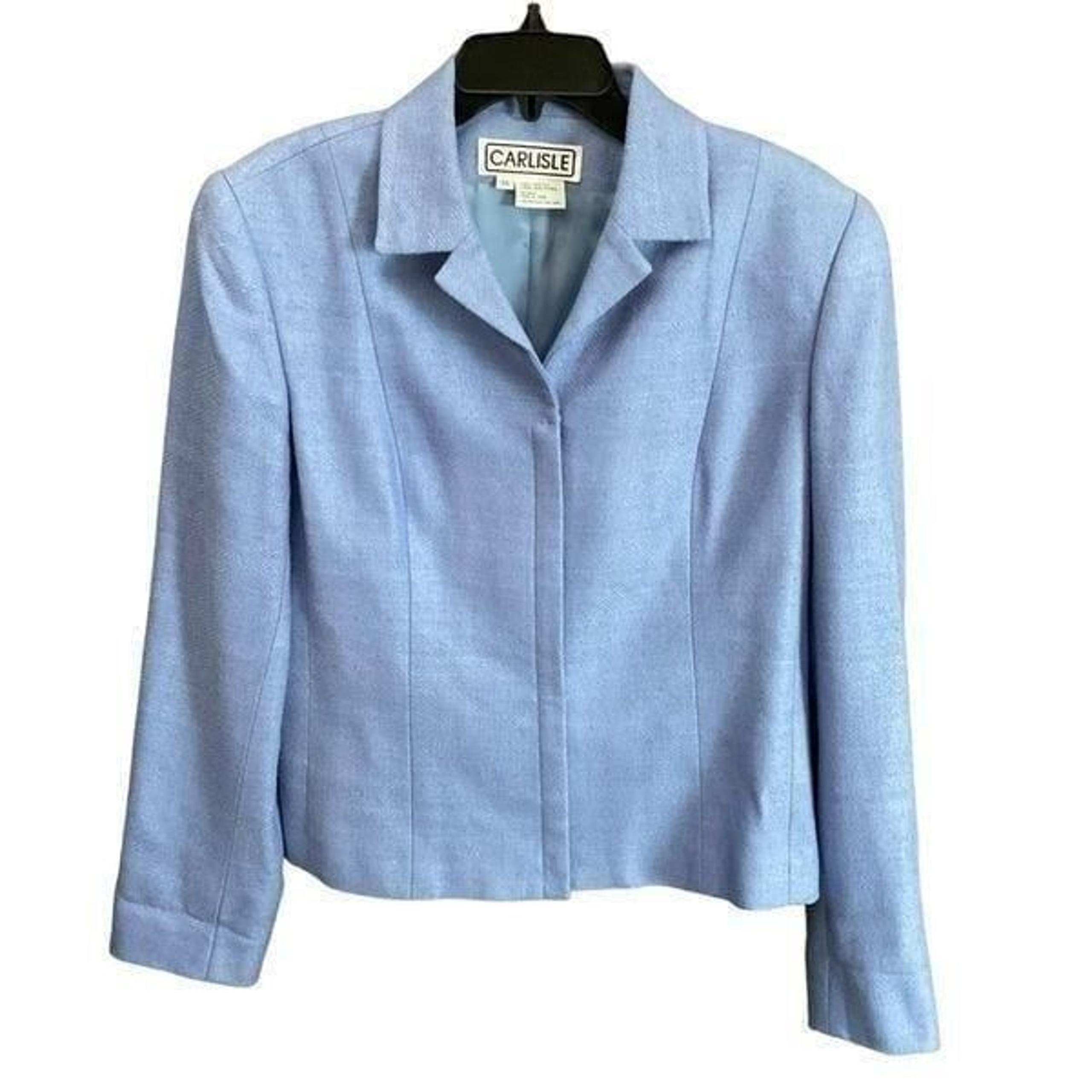 Carlisle Blazer Silk Collar Hidden Zip Snap Front Blue Vintage Shoulder Pads 14