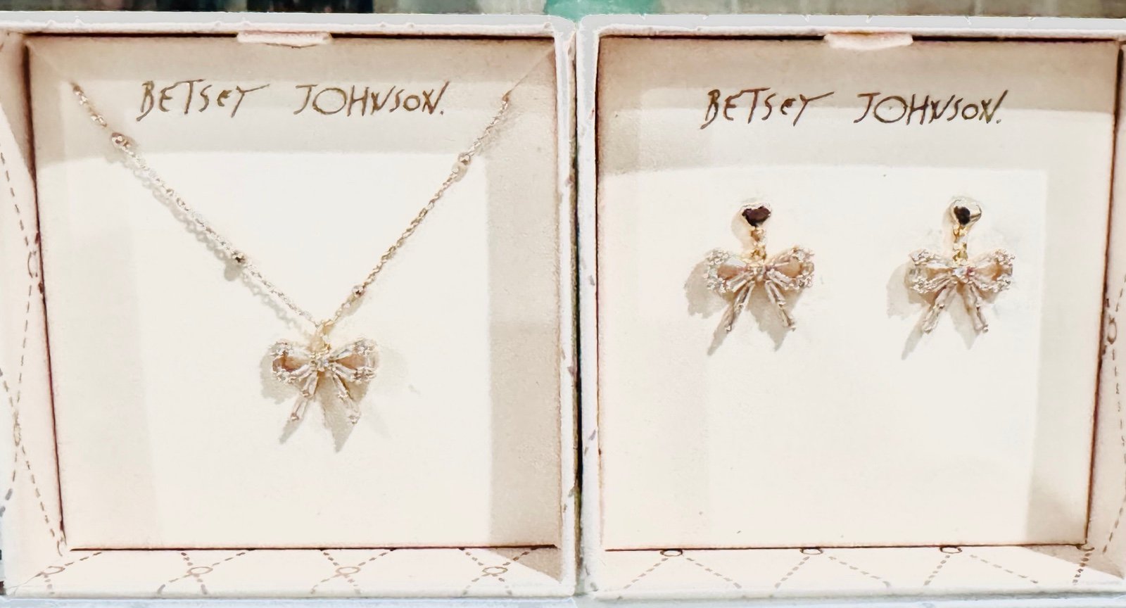 Betsey Johnson Gold Bow Necklace & Earring Set NEW