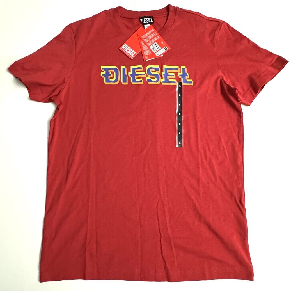 Diesel Men's T-Shirt Crew Neck Designer Size XL Short Sleeve Tee NWT Red