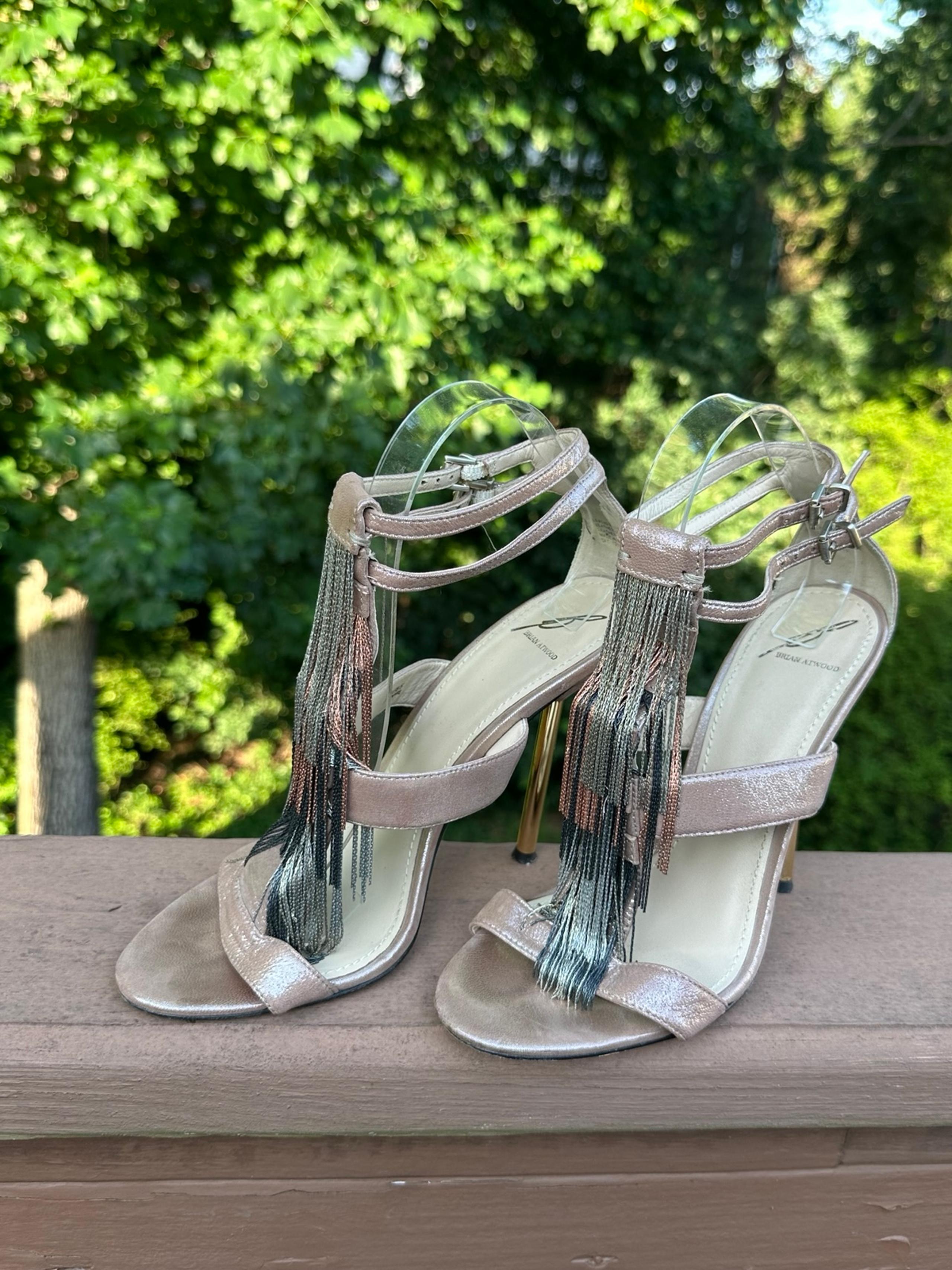 BRIAN ATWOOD Metallic fringe high HEEL SHOES PUMPS