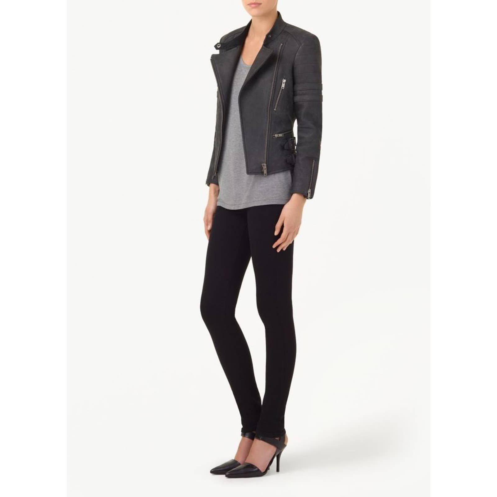 Wilfred Free Aritzia Bobine Biker Moto Jacket Black Lambskin Leather Womens Sz S