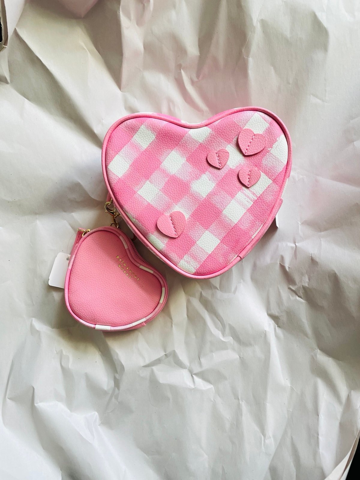 Bath & Body Works New Limited Edition Pink Gingham Heart Cosmetic & Coin Purse