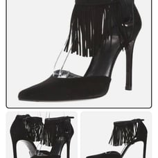 Stuart Weitzman Womens Fringelica Black Suede Pointed Toe Pumps Ankle Strap 8.5
