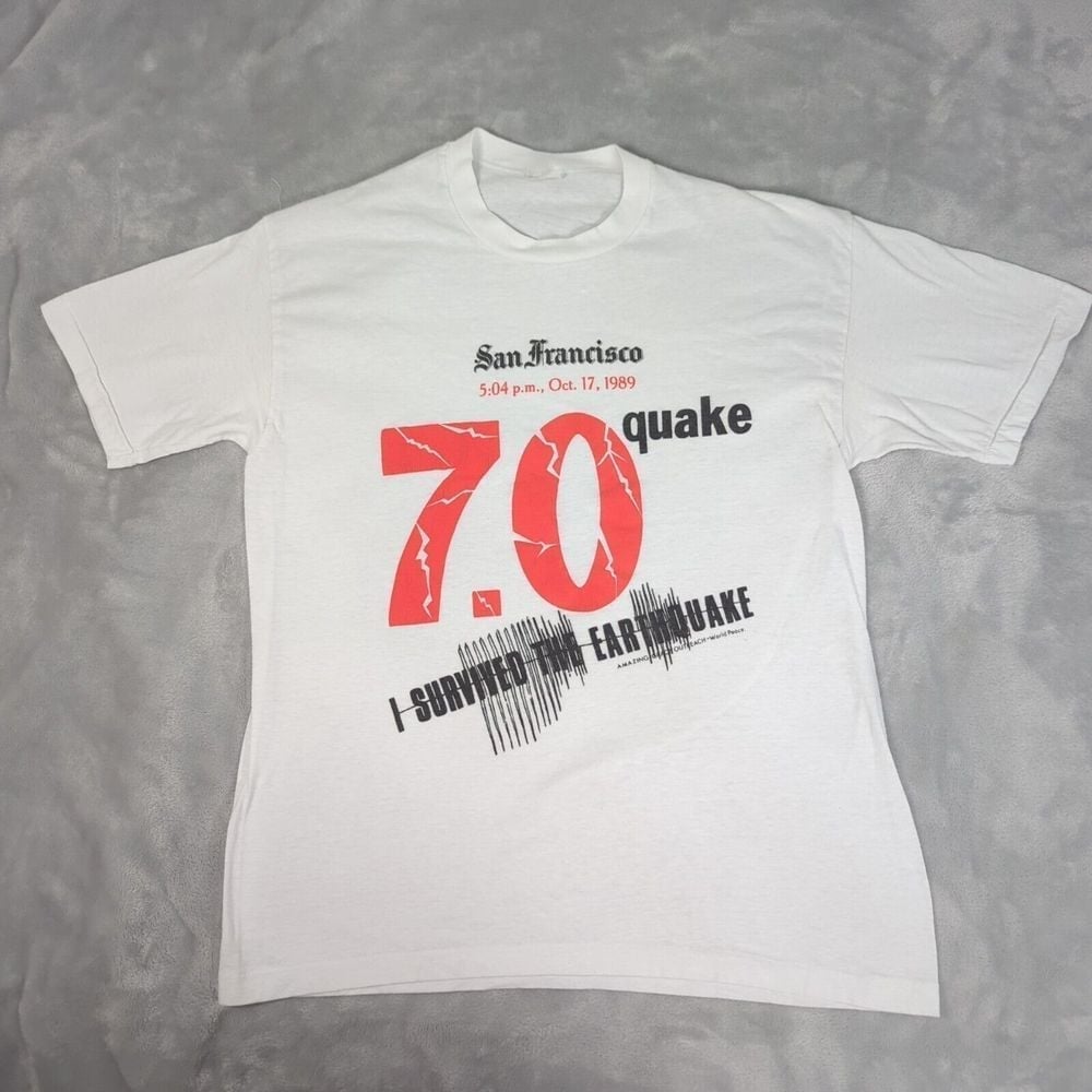 Vintage San Francisco 7.0 1989 Quake Shirt Mens Medium White Single Stitch 90s