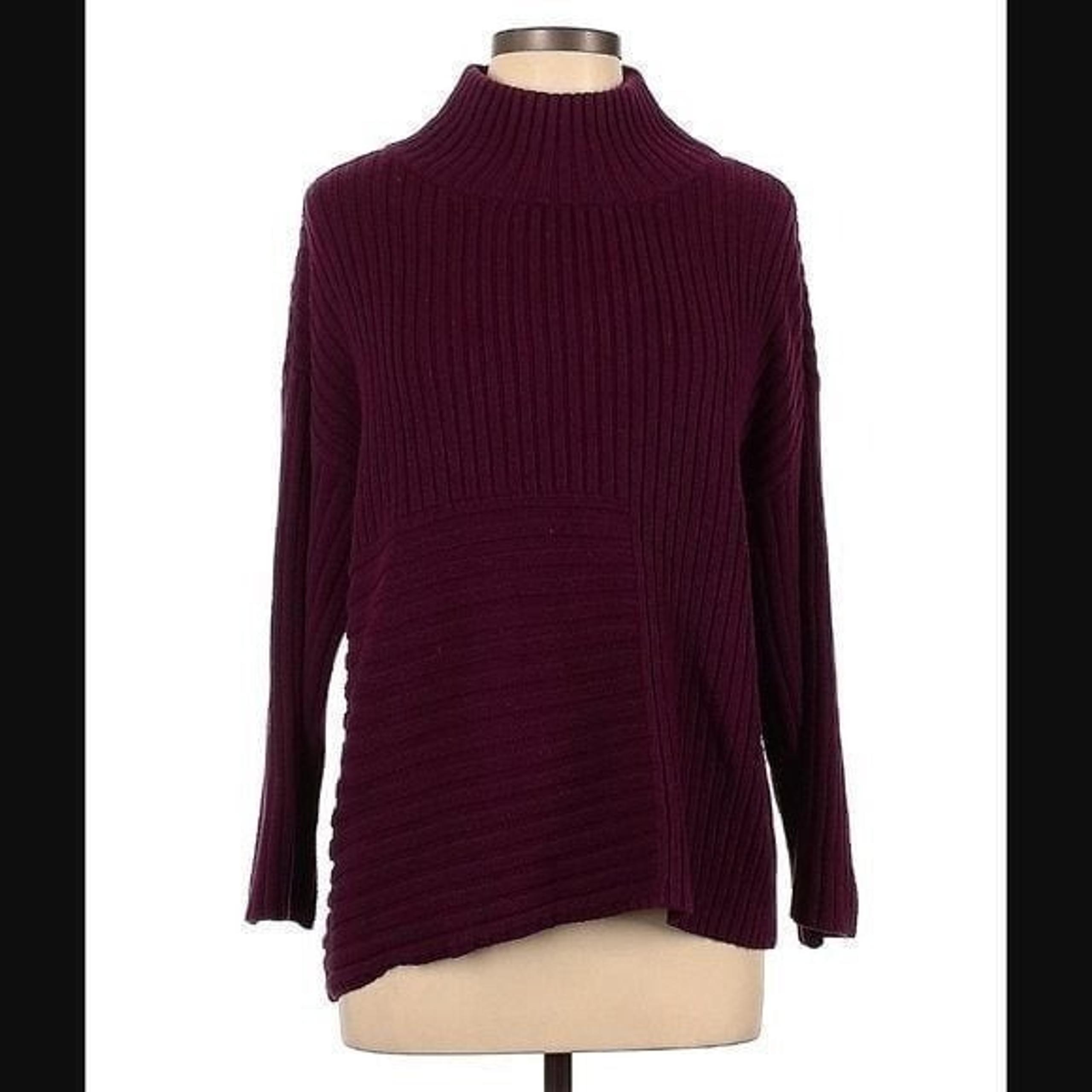 Vince Camuto Mock Neck Sweater Ribbed Burgundy