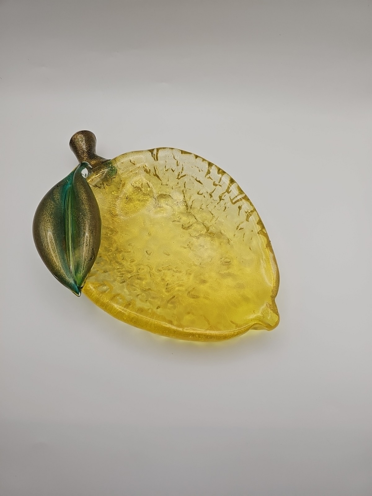 Archimede Seguso MCM Murano Art Glass Lemon Dish 24k Gold Accents