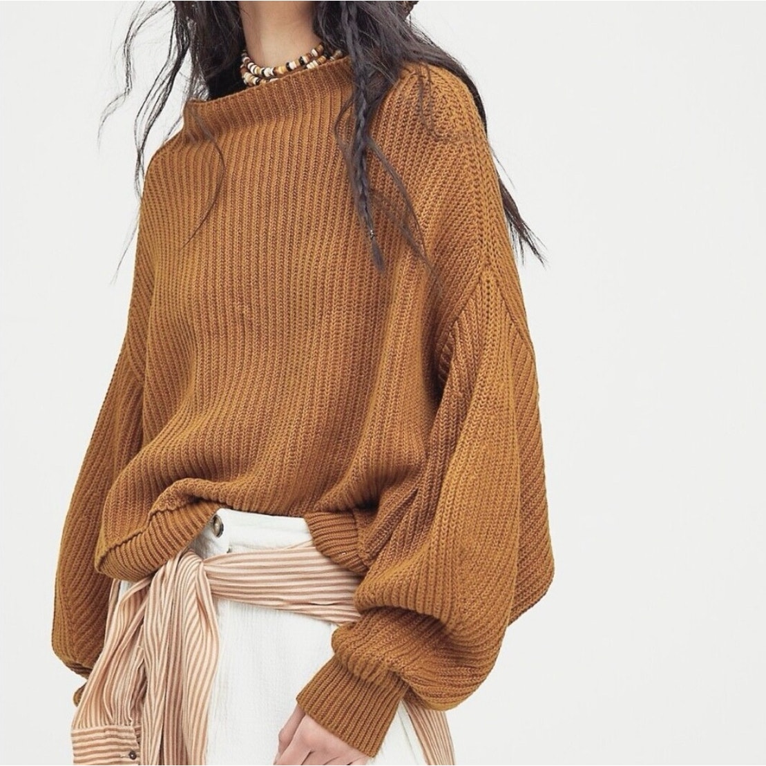 Free People Emmy Mock Neck Sweater in Untold Gold size extra small oversized