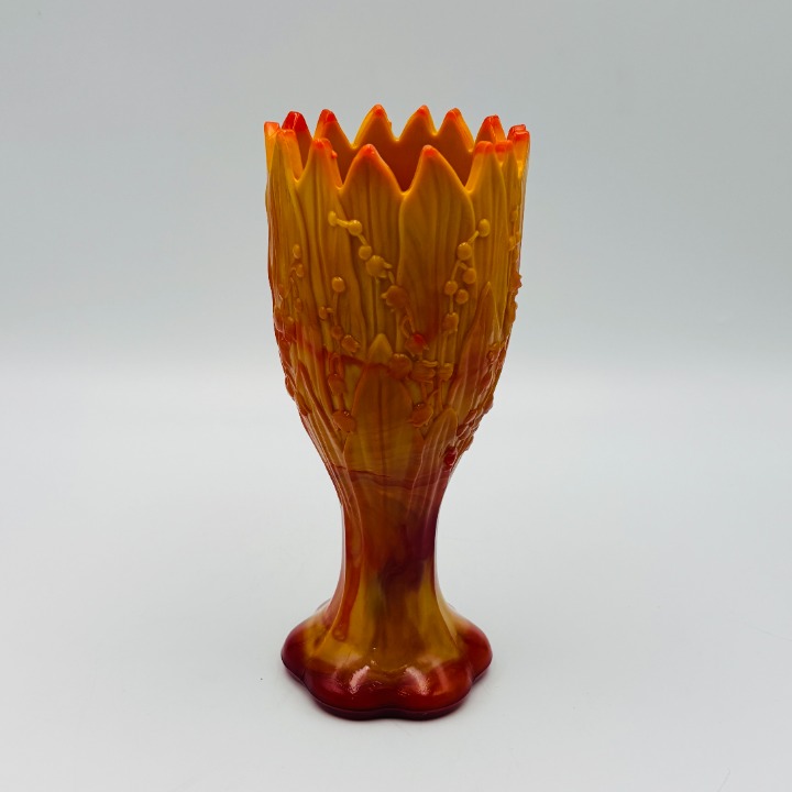 Vintage Westmoreland Lily of the Valley Vase Orange Slag Glass with Cadmium Glow