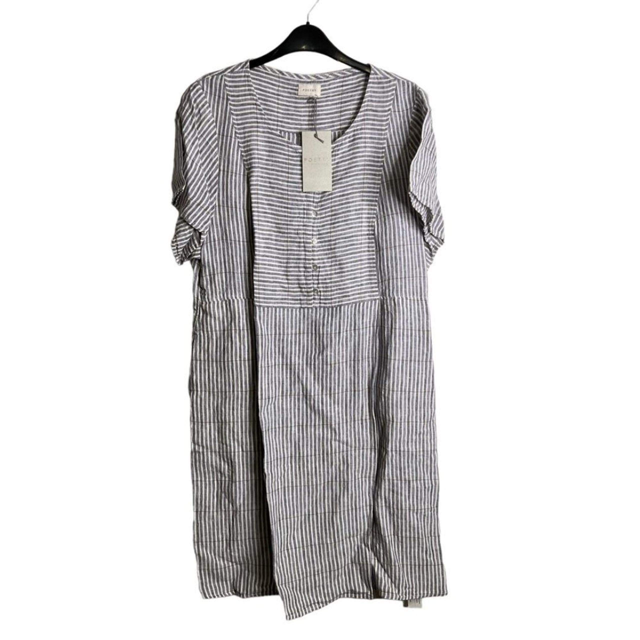 New Poetry Short Sleeve 100% Linen Striped Dress