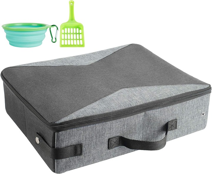 Travel Litter Box with Lid and Handle Standard Portable M Black Gray