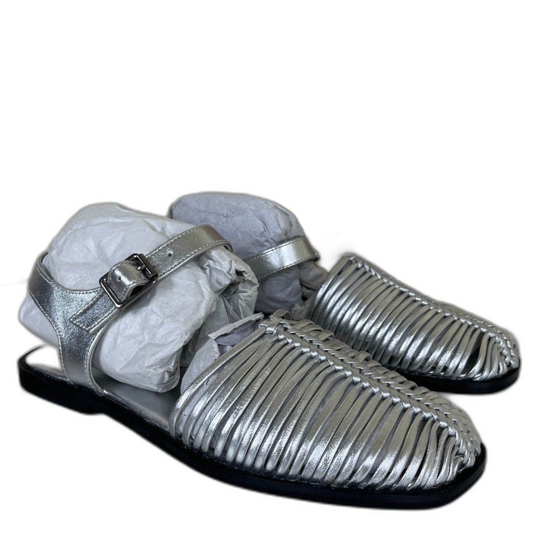 Free People Women Size 9.5 Metallic Leather Silver Frankie Fisher Flas Mary Jane