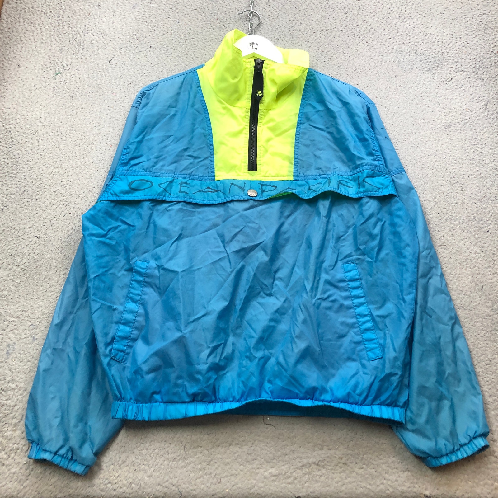 Vintage 80s OP Ocean Pacific 1/2 Zip Pullover Windbreaker Jacket Men M Blue