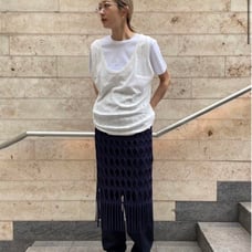 babaco Babaco Cable Fringe Knit Skirt - Navy