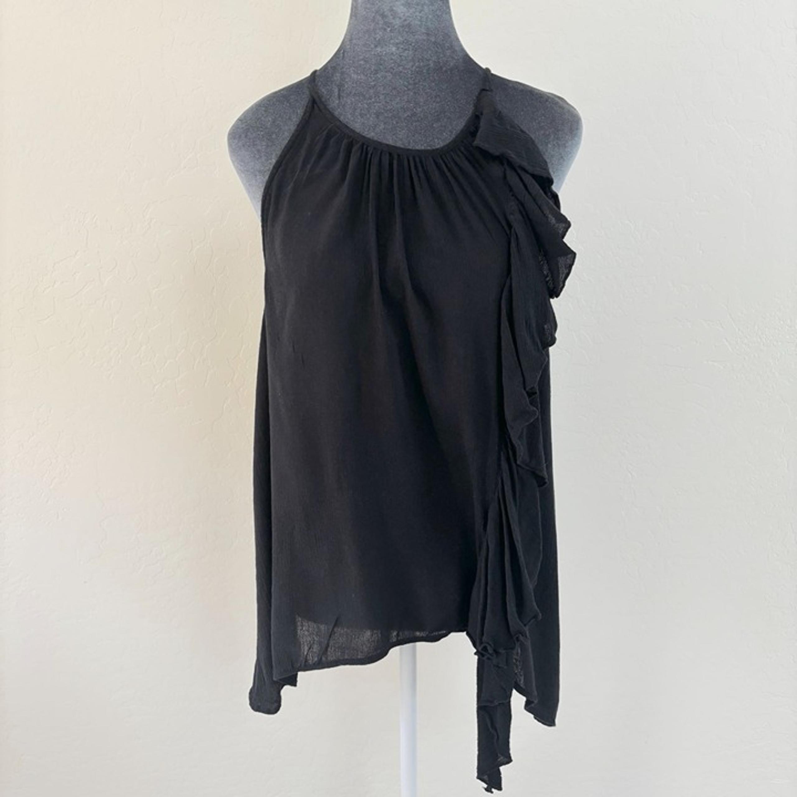 Melrose and Market Halter Tank Top with Ruffle Trim - Black - Size L