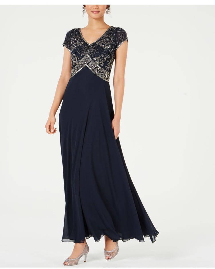 JKARA Navy Blue Bejeweled Dress