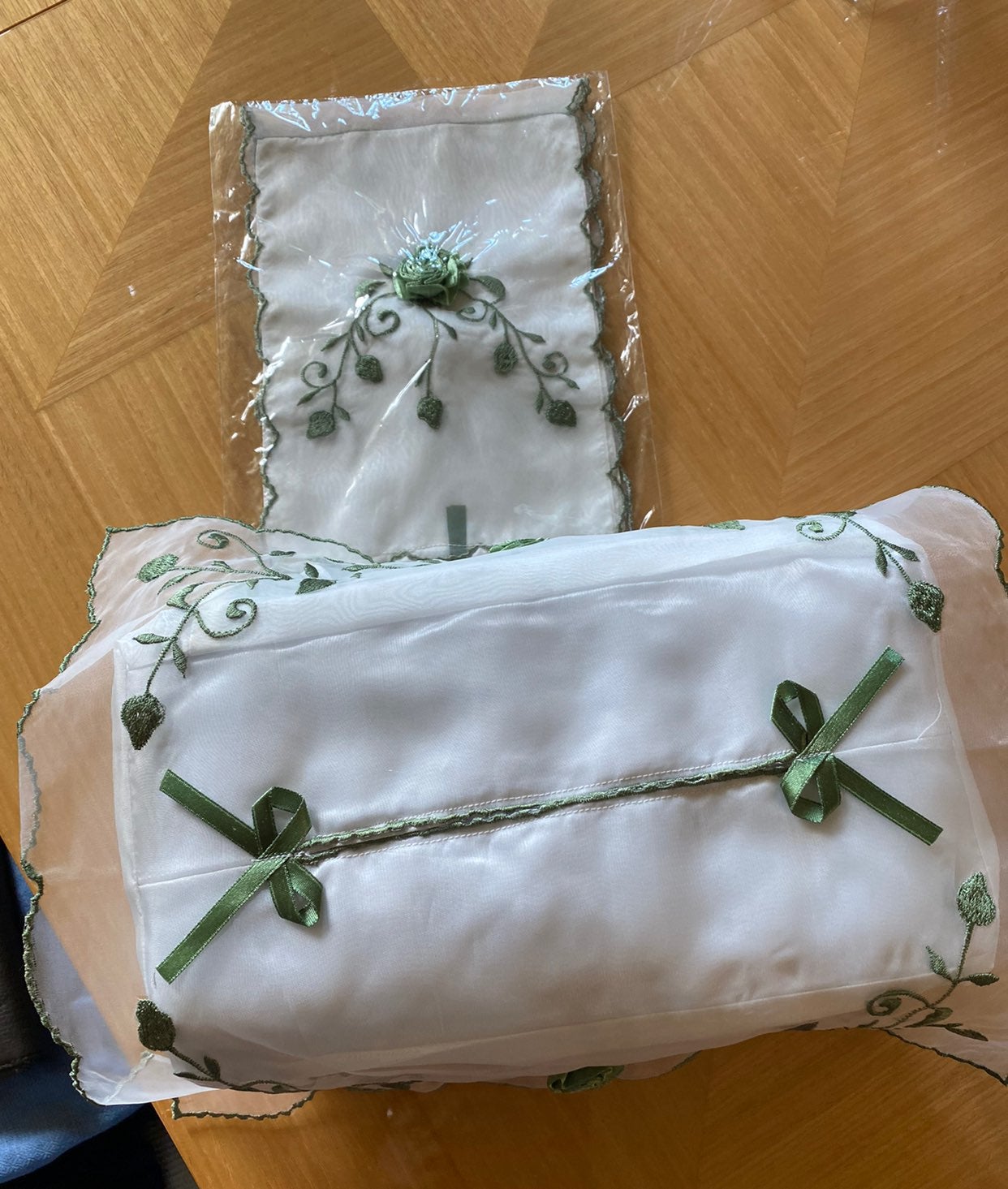 Organza tissue box and toilet roll cover