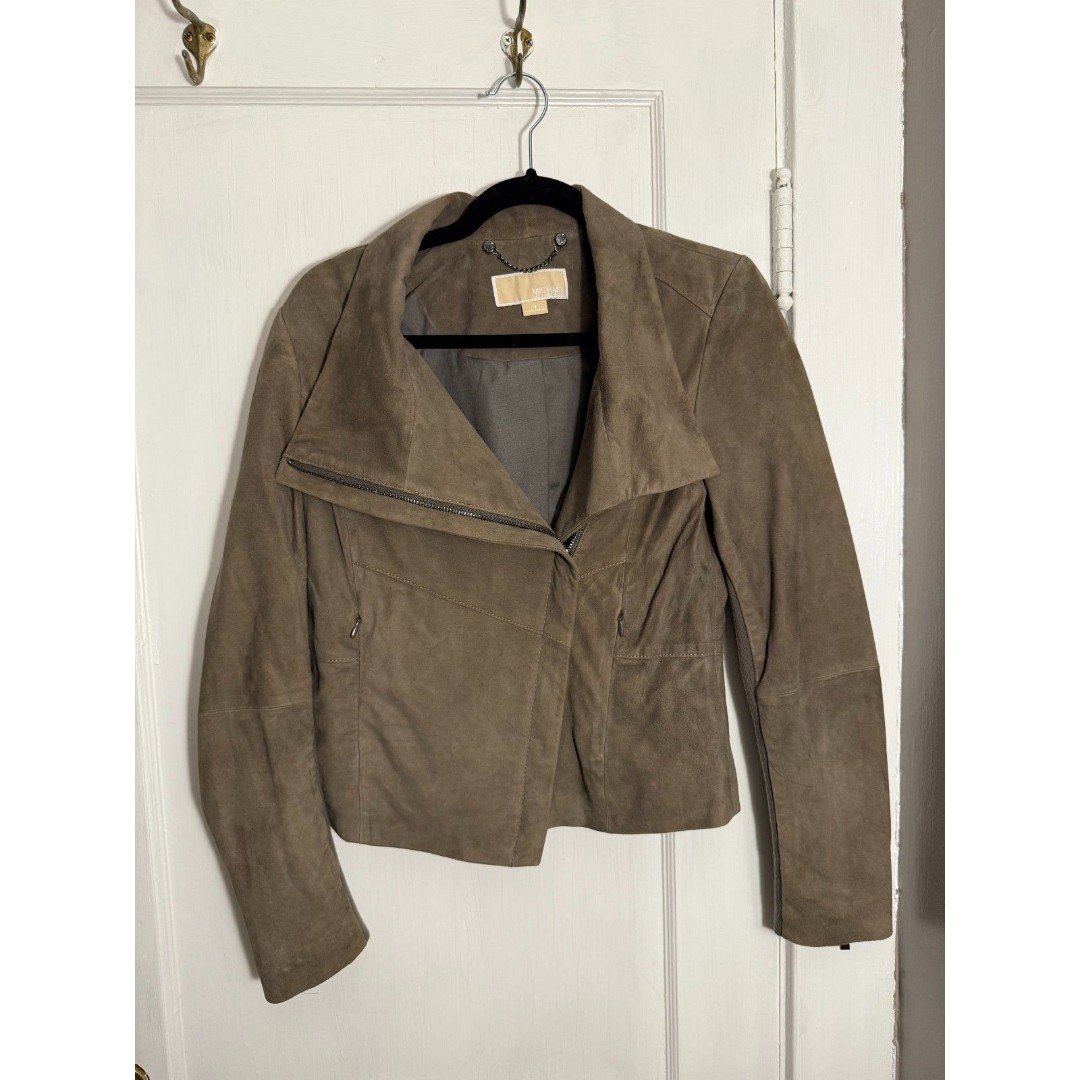 Michael Kors Genuine Suede Grey/Beige Leather Motorcycle Jacket