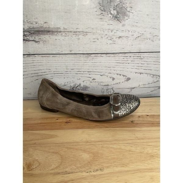 AGL Atillio Giusti Leombruni Taupe Suede Snake Captoe Buckle Ballet Flats 40/10