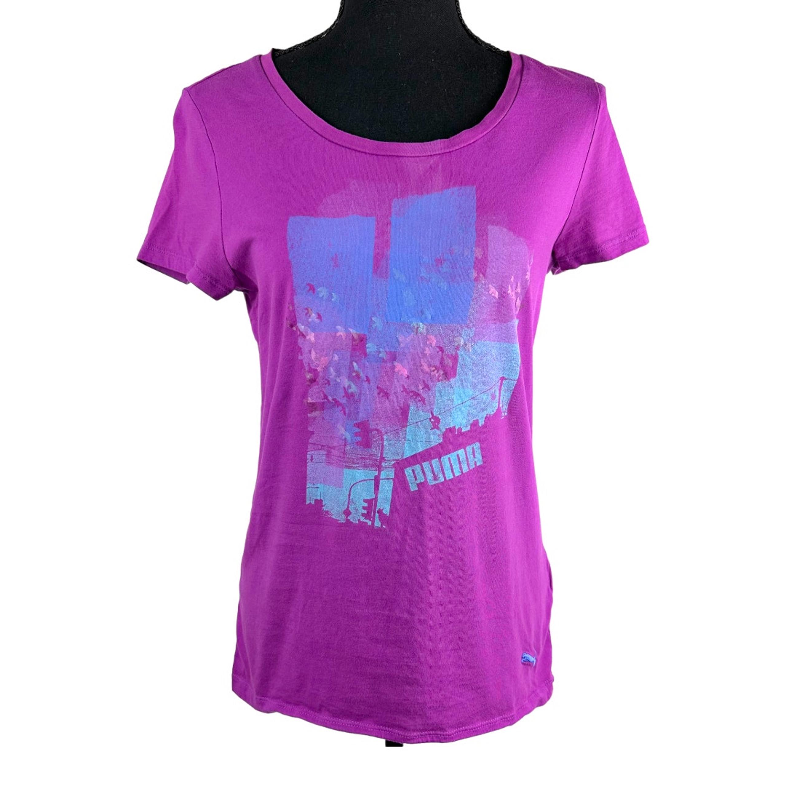 Puma Women's purple abstract print t-shirt casual short sleeve tee SZ medium