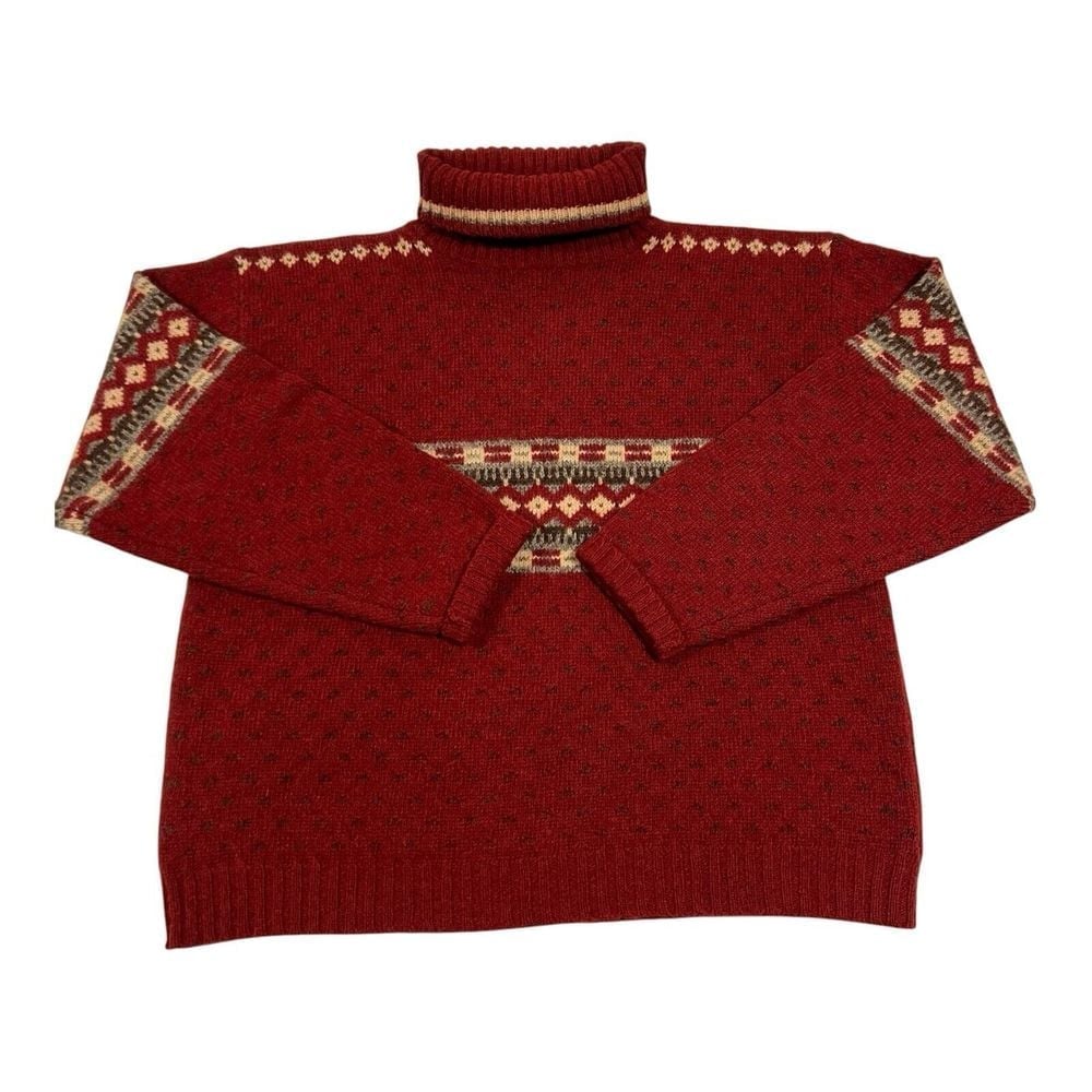 LL Bean Women's Turtleneck Long sleeve Sweater 100% Wool Shetland Maroon Size M