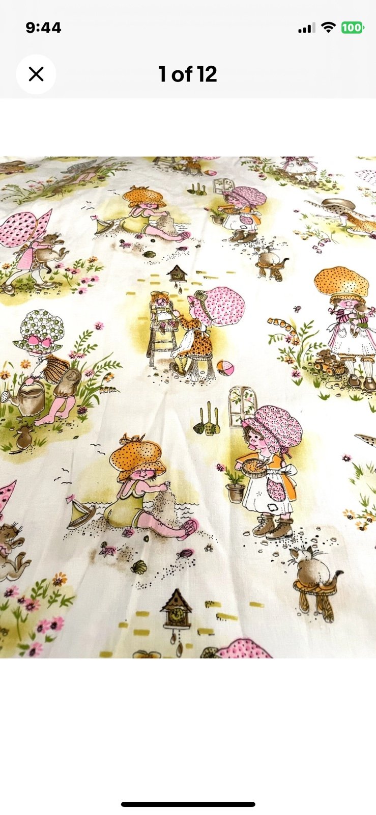 Vintage 1970’s J Manes Holly Hobbie Girls Cotton Fabric 6 Yds