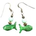 Vintage 10K Carved Malachite Gemstone Fetish Dangle Earrings