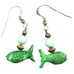 Vintage 10K Carved Malachite Gemstone Fetish Dangle Earrings