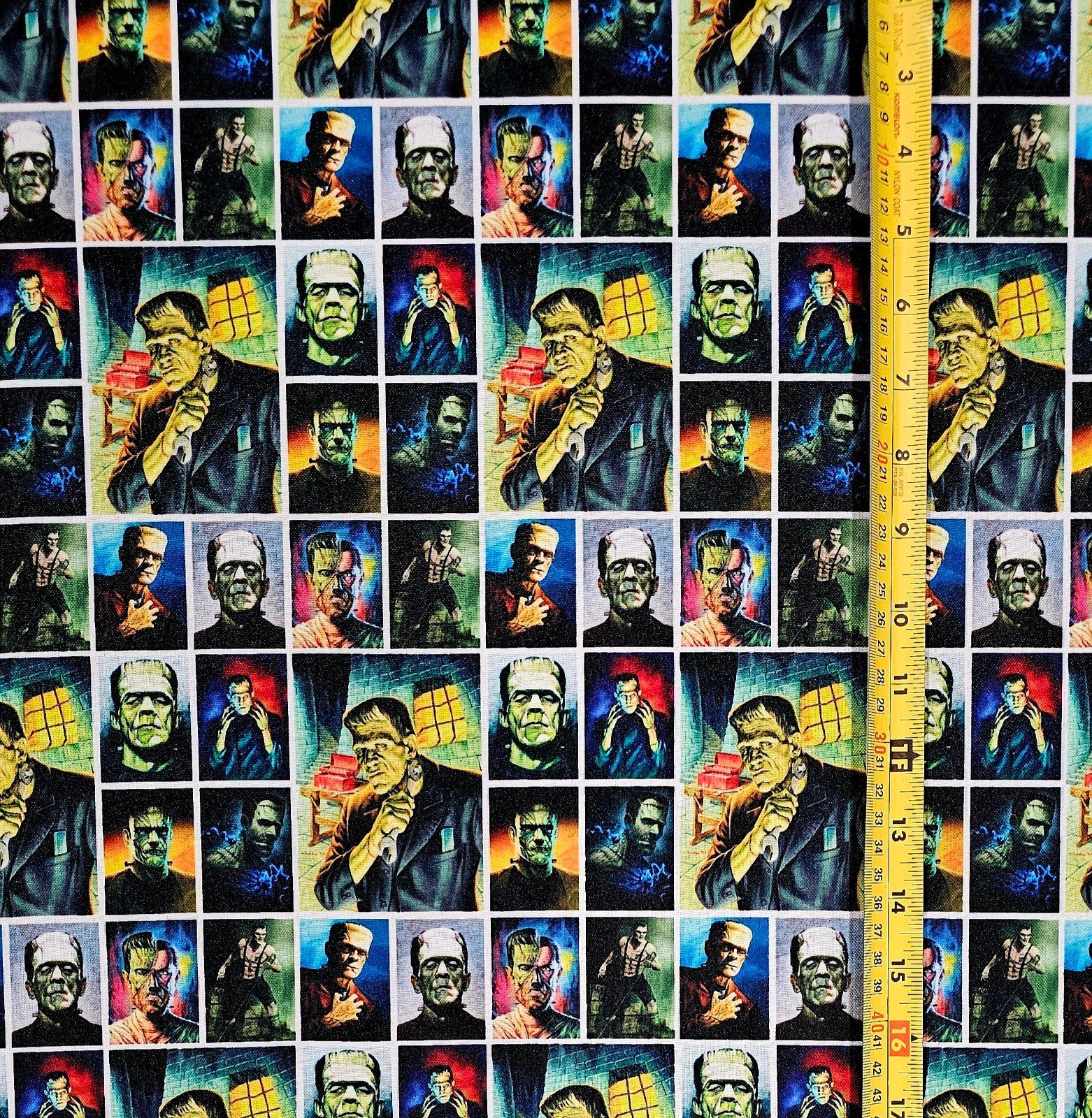 FRANKENSTEIN COLLAGE HALLOWEEN FABRIC 1 YARD