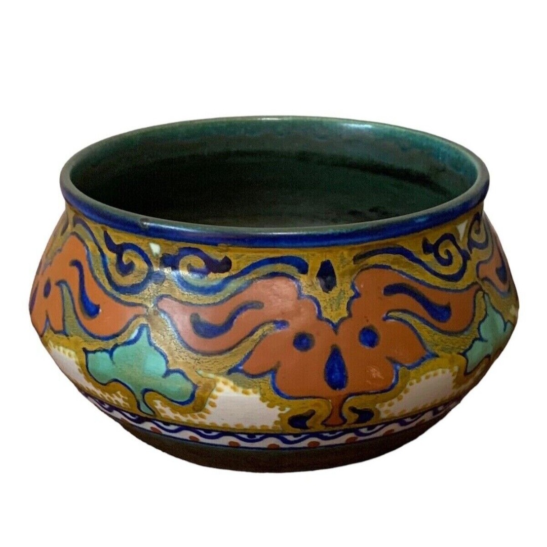 Vtg 1924 Gouda Holland Beek Signed Handpainted Pottery Bowl Planter 7 x 3.5