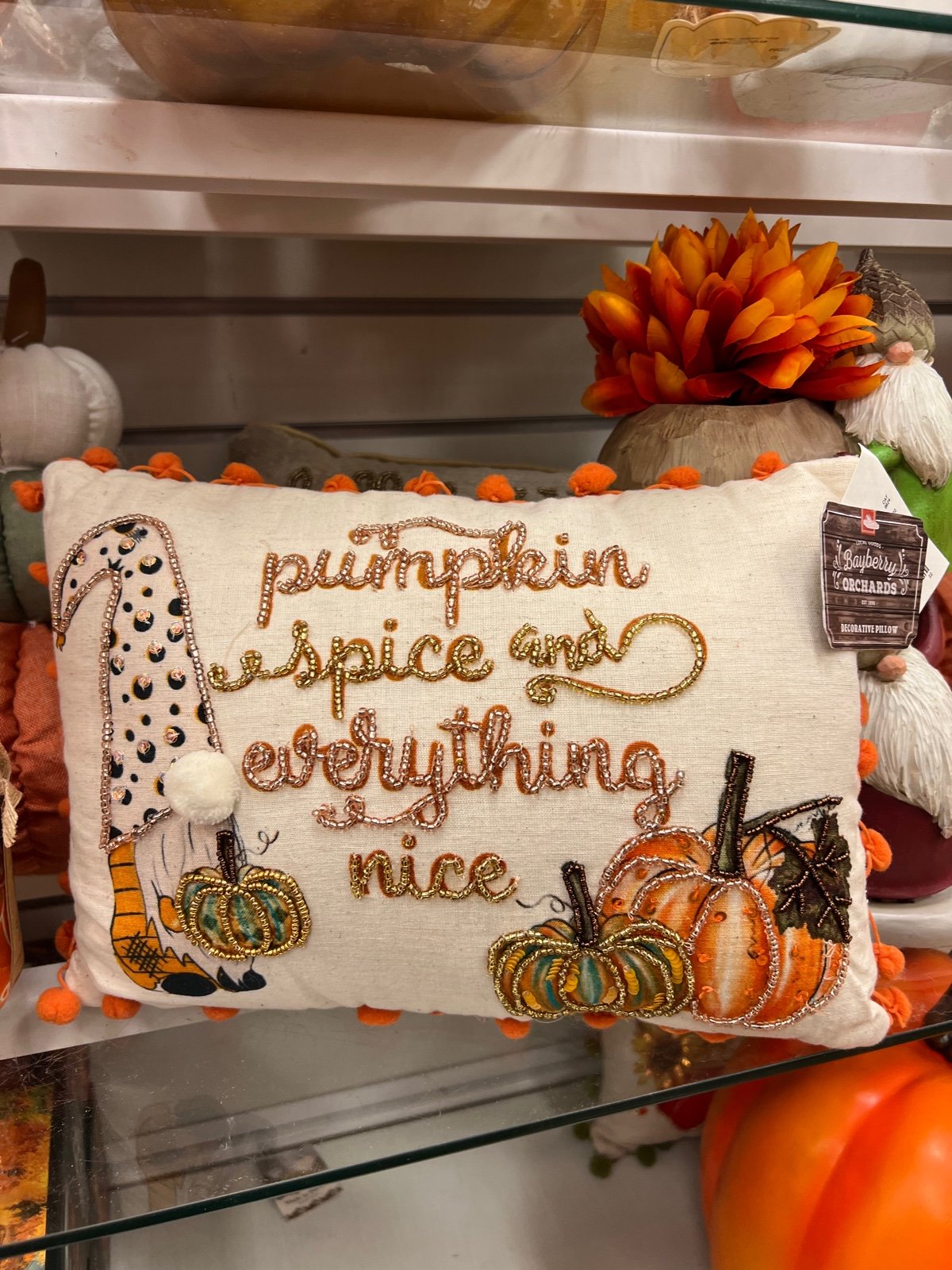 Fall Pumpkin Spice Beaded Throw Pillow