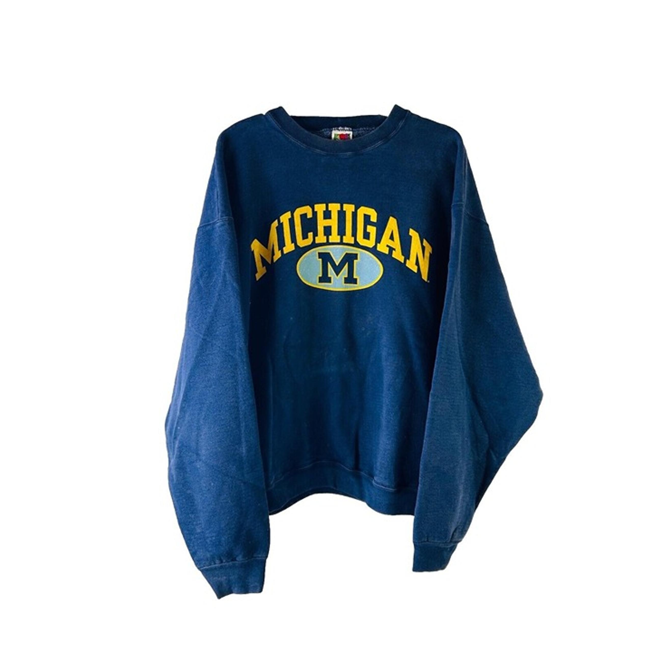 VTG 90s Mens XL Michigan Spell Out Faded Crewneck Sweatshirt Navy Blue