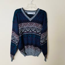 Vtg M Michael Gerald v neck pullover sweater black purple grey euc