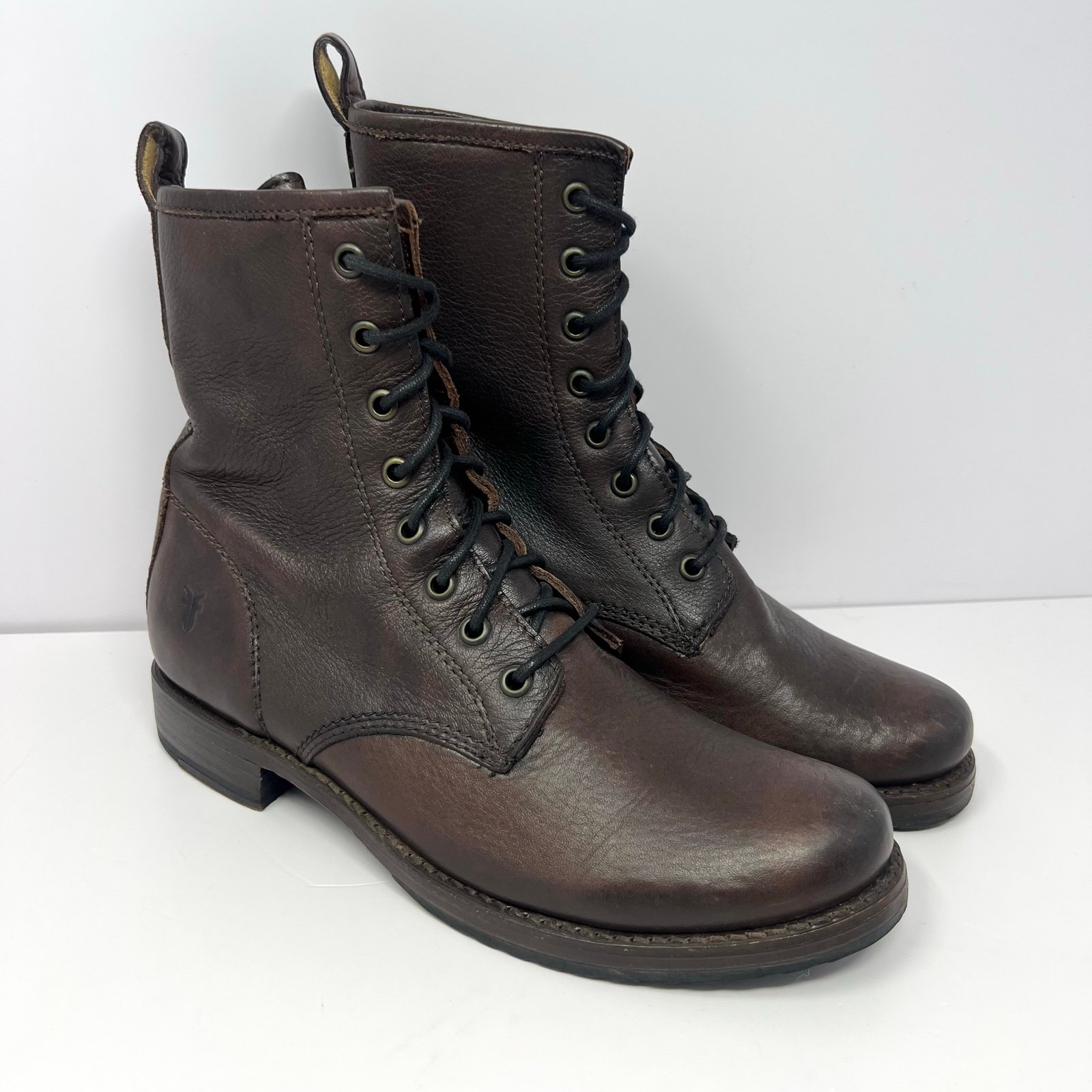 Frye 76275 Women’s Veronica Combat Boot Sz 8.5 B Brown Leather Excellent! Cond.