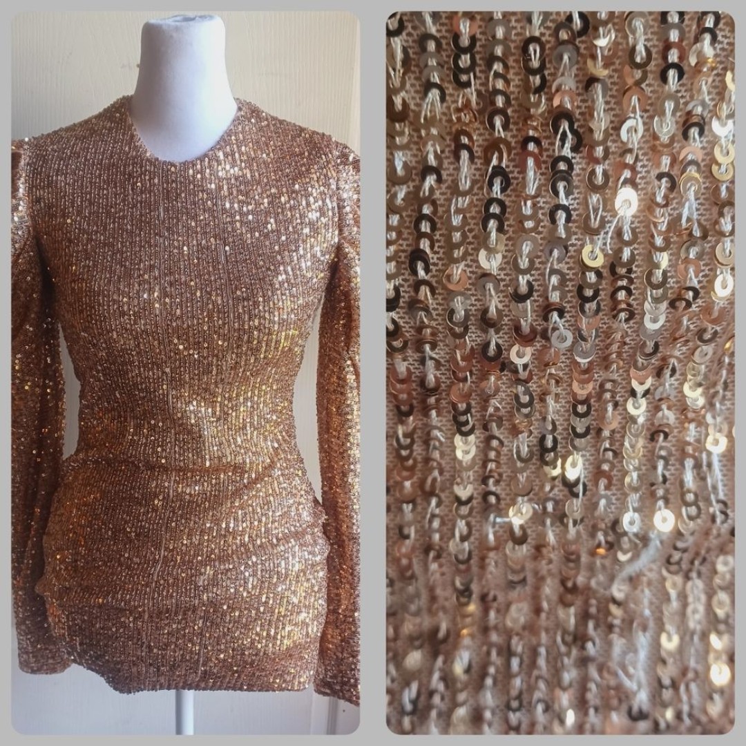 Shona Joy gold puff sleeve sequin top holiday cocktail 2
