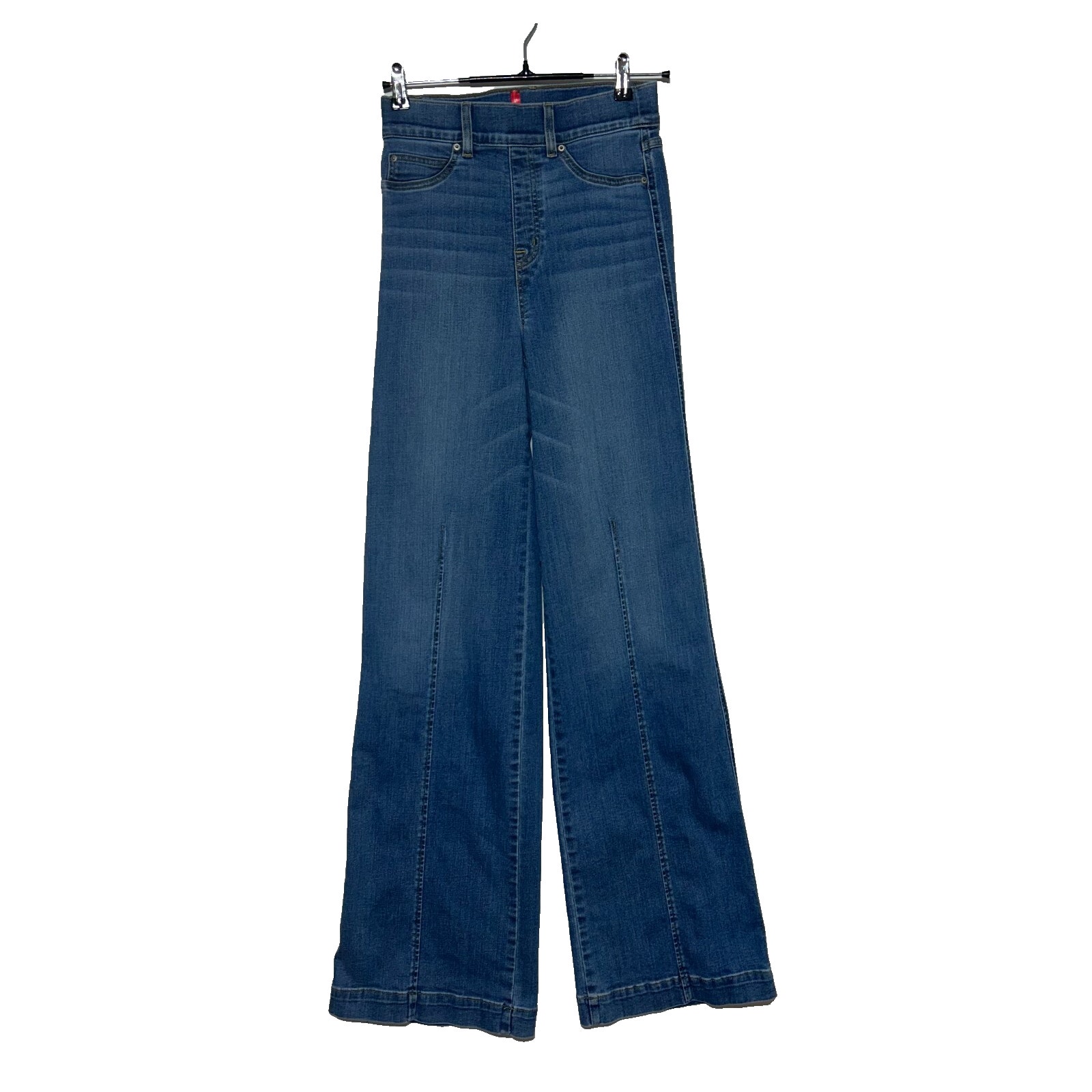 Spanx Jeans Small Tall Blue Wide Leg Vintage Indigo Front Seam Actual 26X35