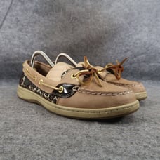 Sperry Shoes Womens 9 Slip On Boat Loafer Leather Leopard Top Sider Preppy Brown
