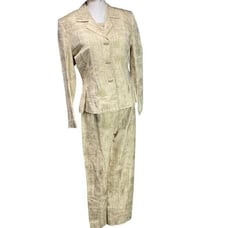 Vera Cristina Silk and Hatch Print Gold and Brown 3 Piece Suit